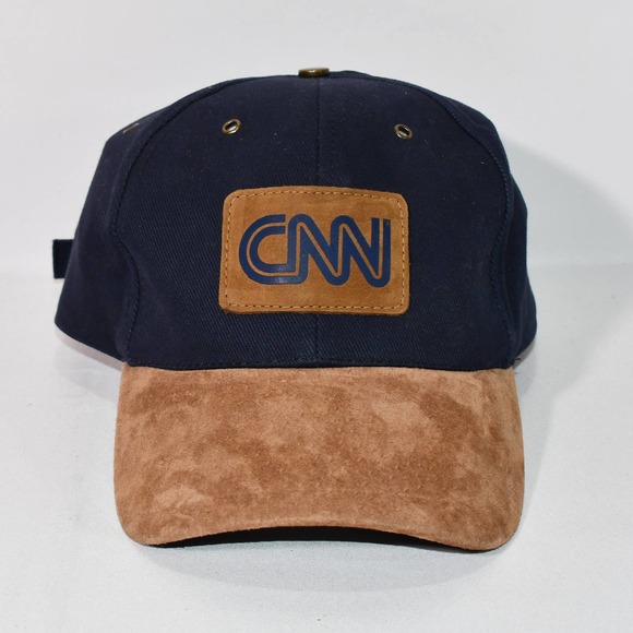 Vintage CNN Cable News Network Blue And Tan Suede Bill Strapback Cap!!! - Picture 1 of 7